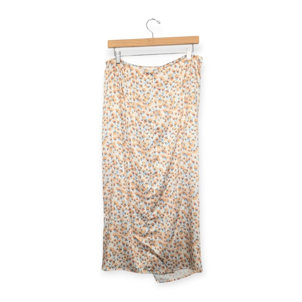 Vince Midi Skirt 6 Cream Blue Carnation Print Asymmetric Cascade Drape - Picture 3 of 12